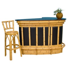 Bamboo Bar Cabinet with Stool, 1950s, Set of 2