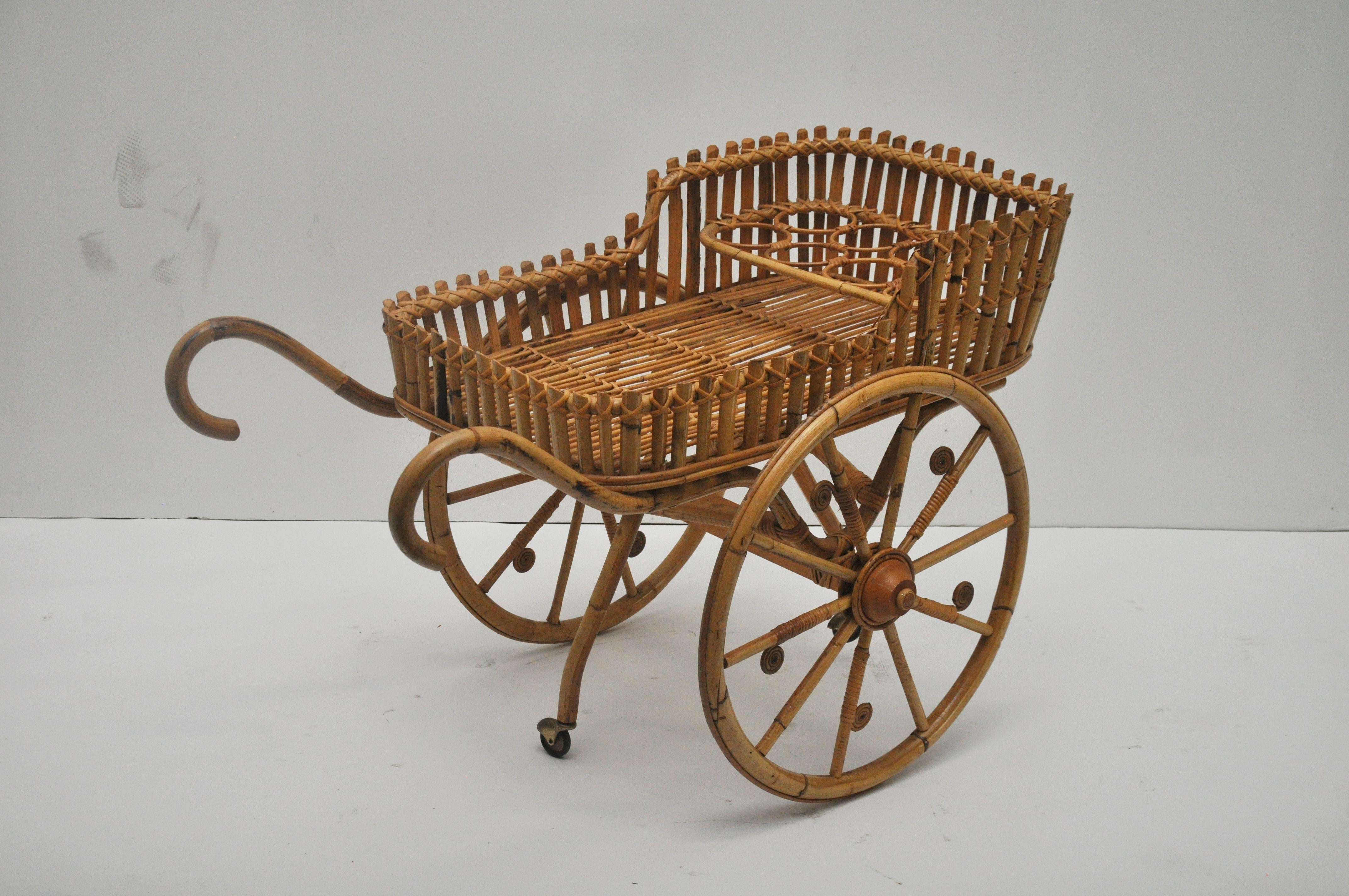 Late 20th Century Bamboo Bar Cart For Sale