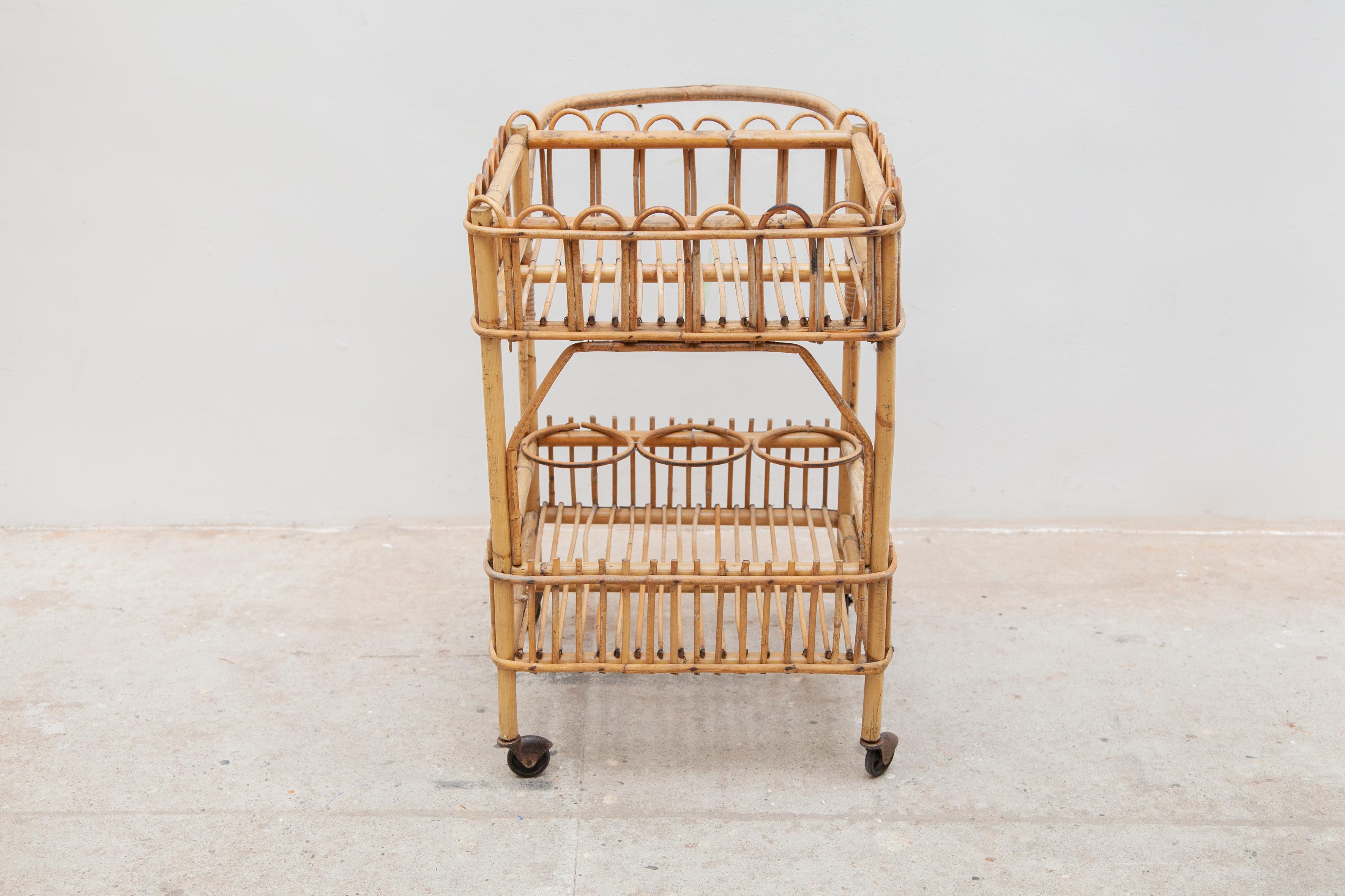 Mid-Century Modern Bamboo Bar-Cart, Serving Trolley, 1950s, Italy