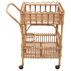 Bamboo Bar-Cart, Serving Trolley, 1950s, Italy