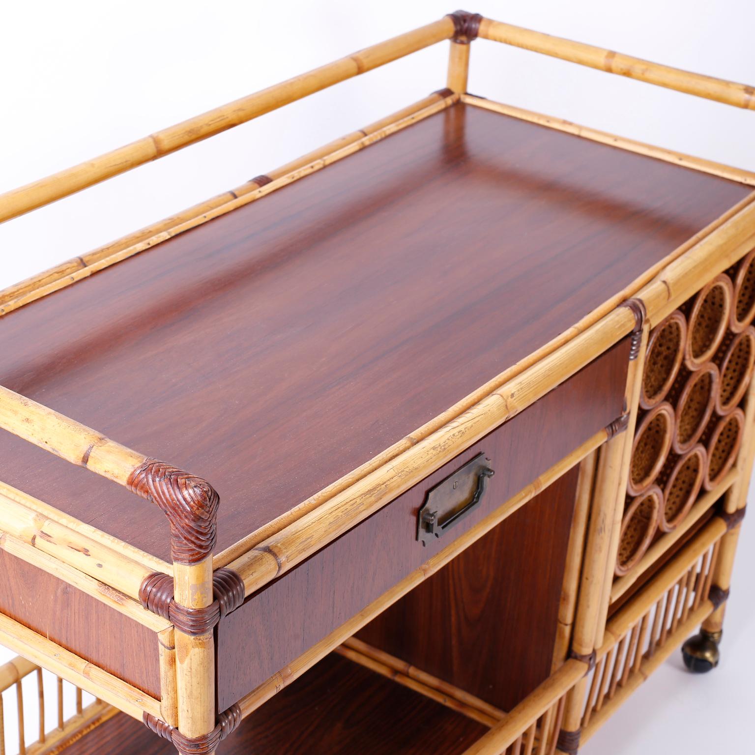 Mid-Century Modern Bamboo Bar or Serving Cart