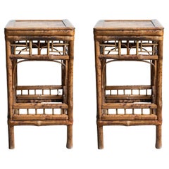 Brindle Bamboo High Stools or Bedside Tables, Hand-Crafted, East Asia