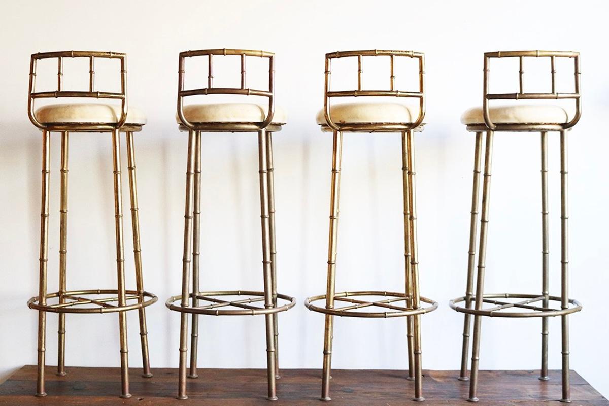 Vintage brass bamboo stools, sold as a set.