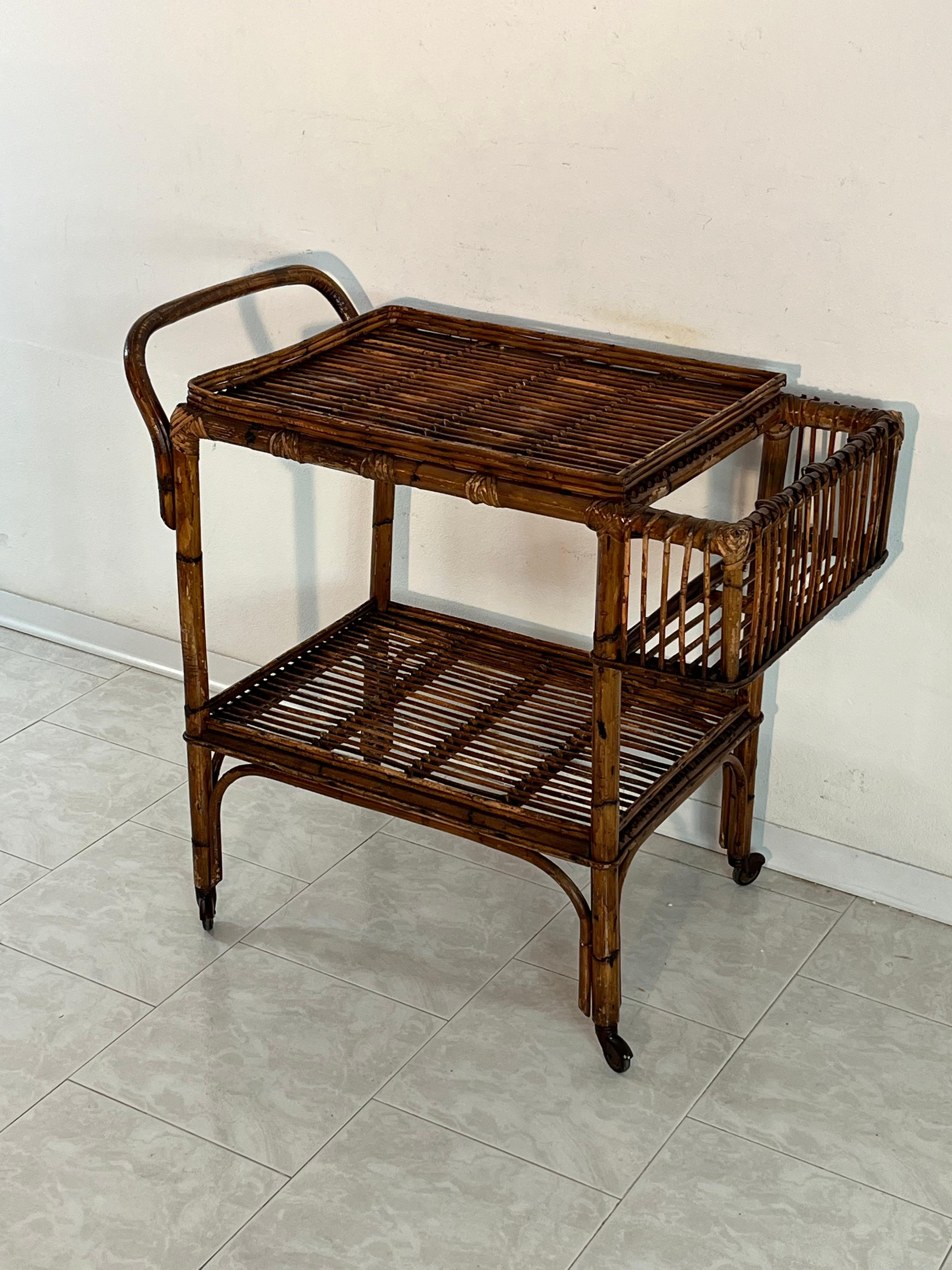 Barwagen aus Bambus, hergestellt in Italien im Stil von Bonacina, 1950er Jahre im Angebot 2