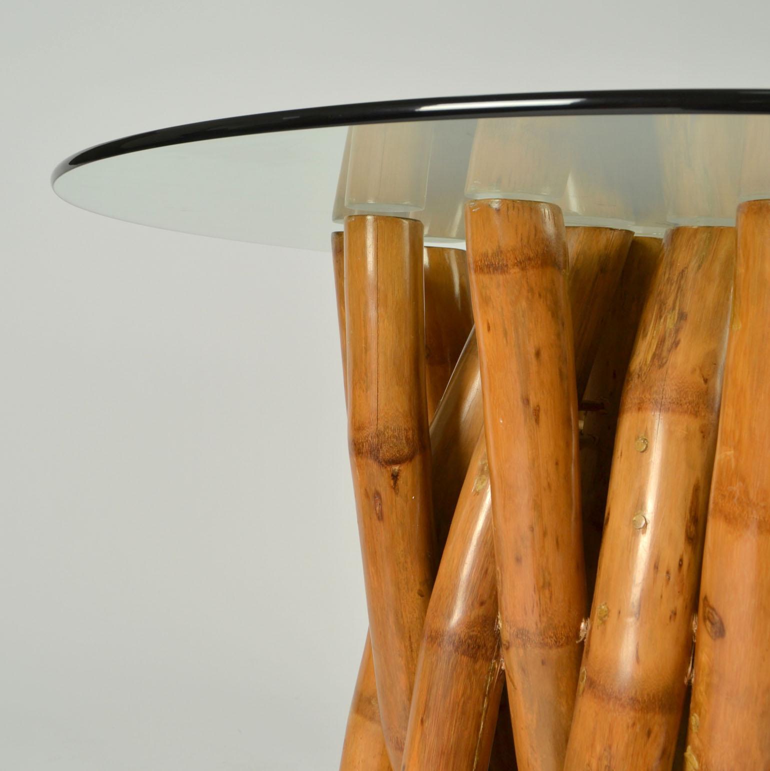 Mesa de Comedor Redonda con Base de Bambú y Tapa de Cristal en venta 5
