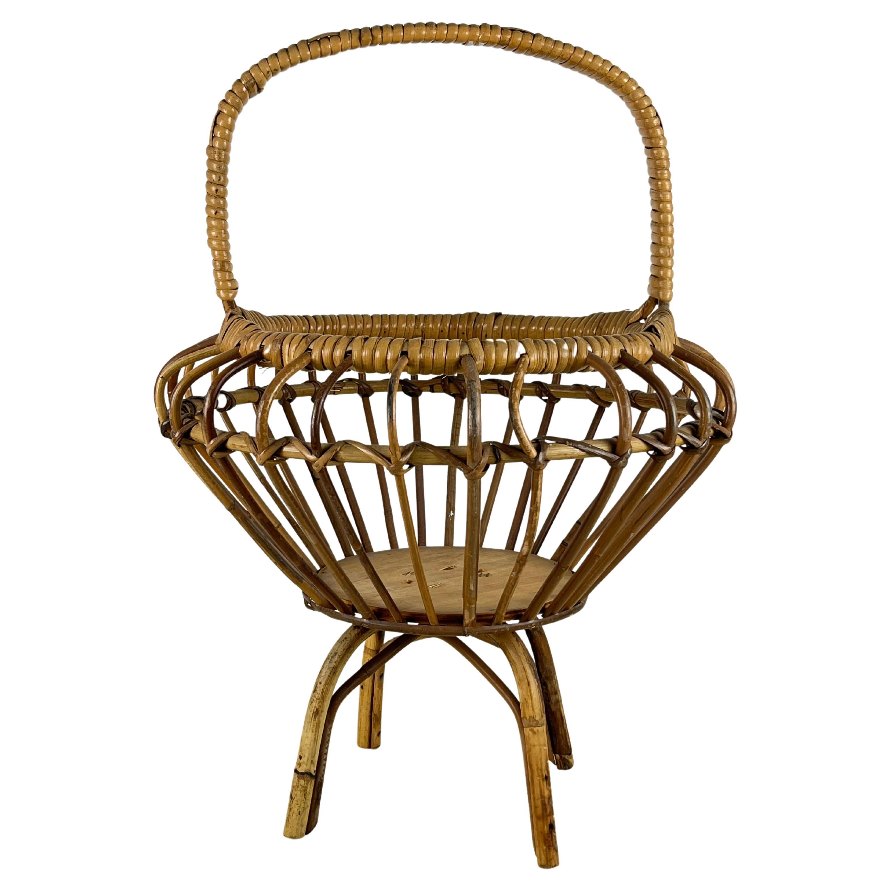 Bamboo Basket, Italy, 1960s. For Sale