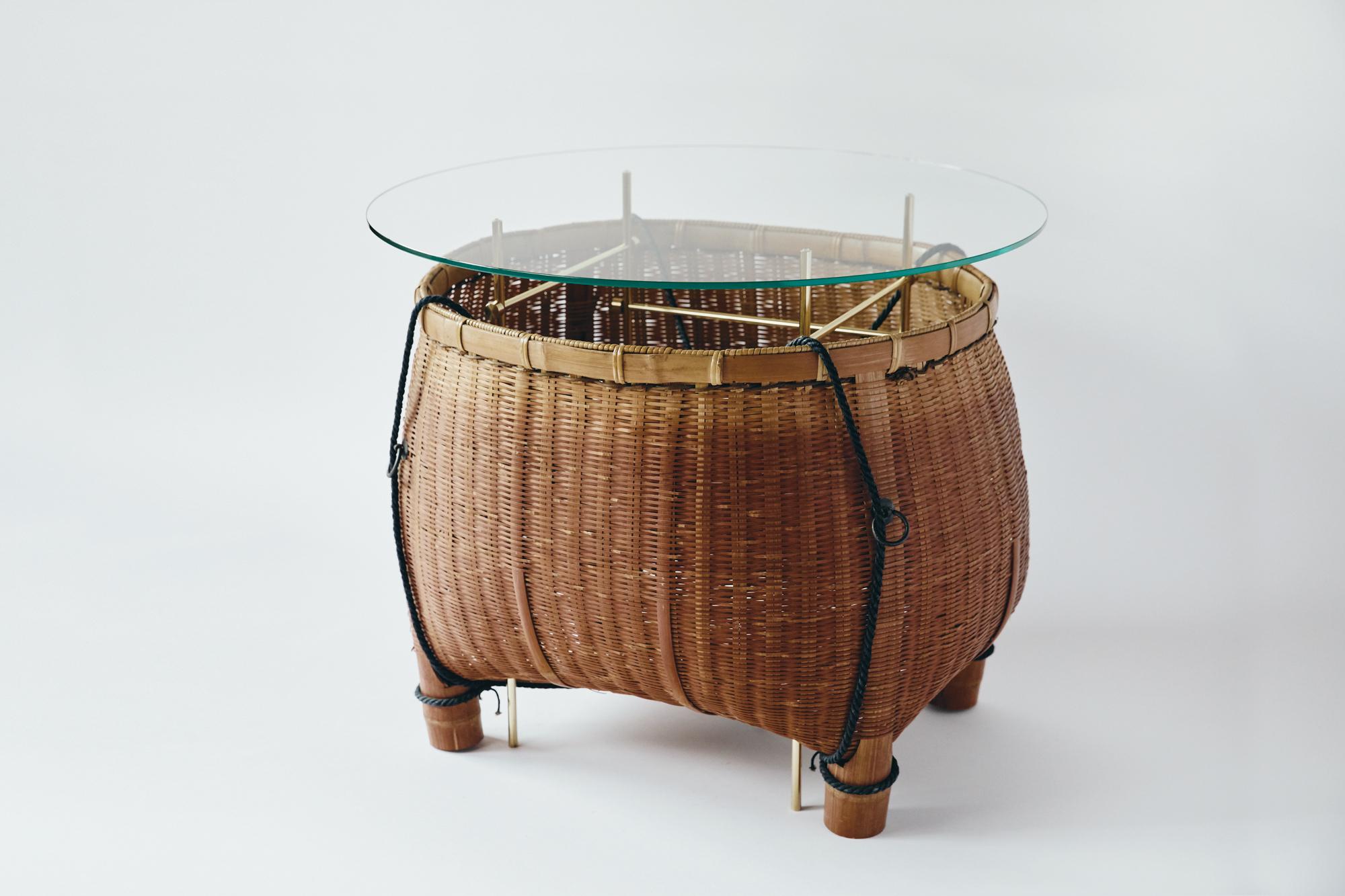 Japonisme Bamboo Basket Table Ryosuke Harashima Contemporary Zen Japanese Mingei