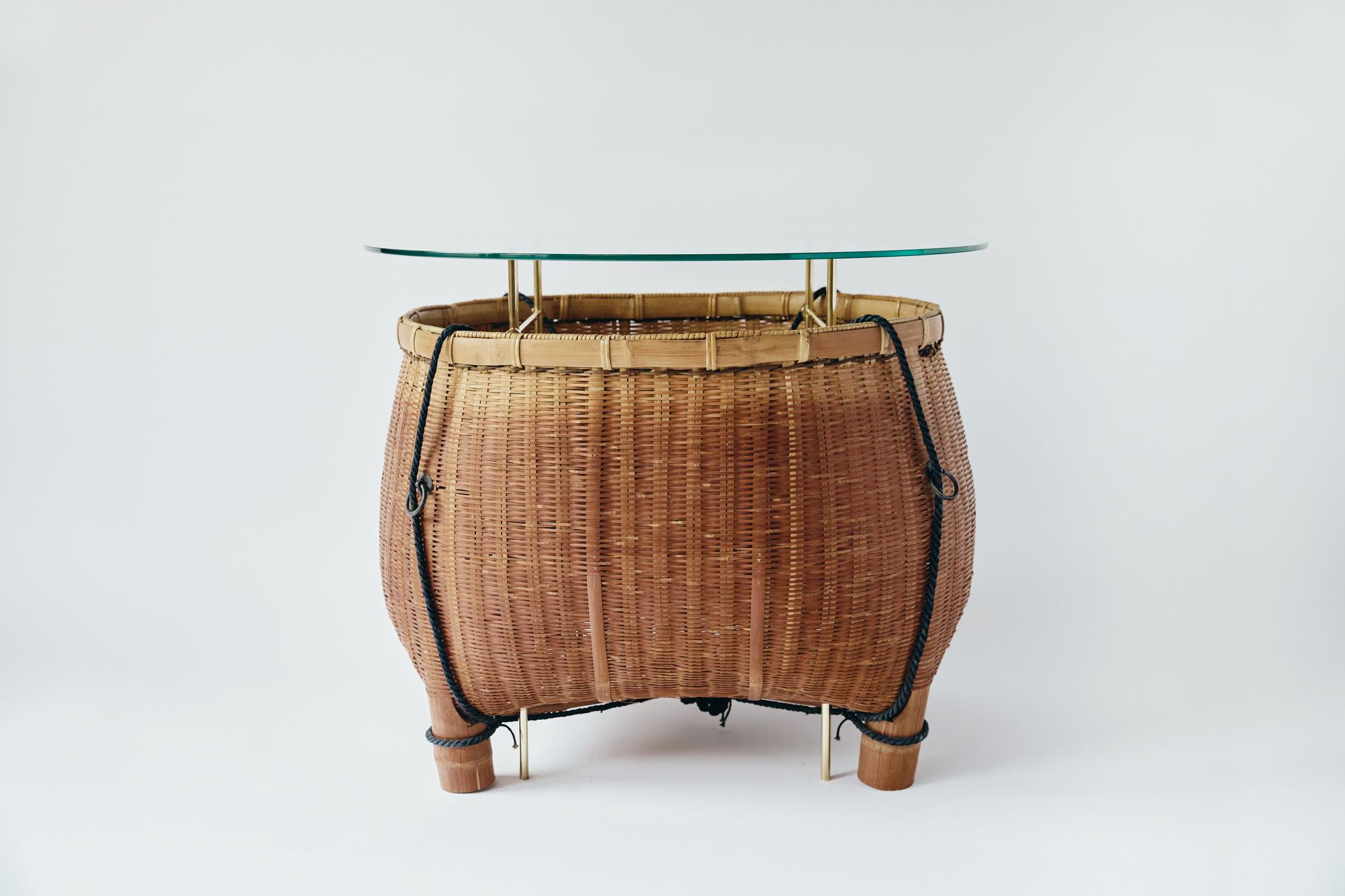 Bamboo Basket Table Ryosuke Harashima Contemporary Zen Japanese Mingei In New Condition In Shibuya-ku, Tokyo