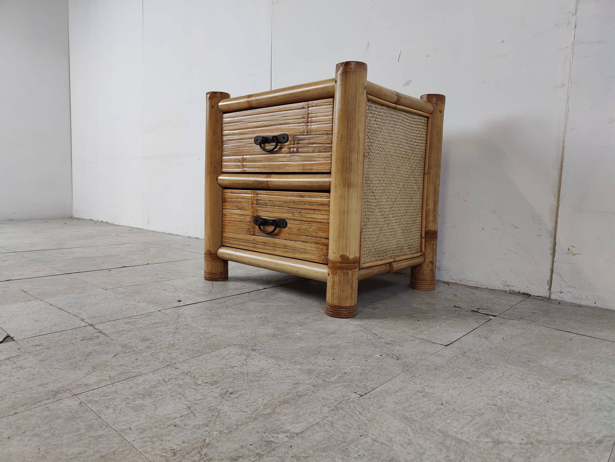 Late 20th Century Bamboo bedside cabinet, 1970s For Sale