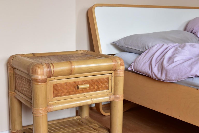 Bamboo Bedside Table with Drawer For Sale at 1stDibs