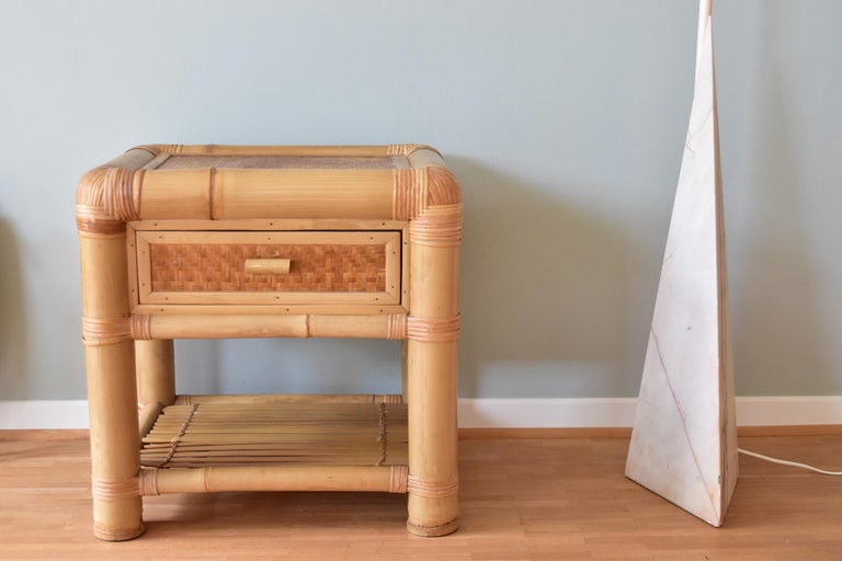 Bamboo Bedside Table with Drawer For Sale at 1stDibs
