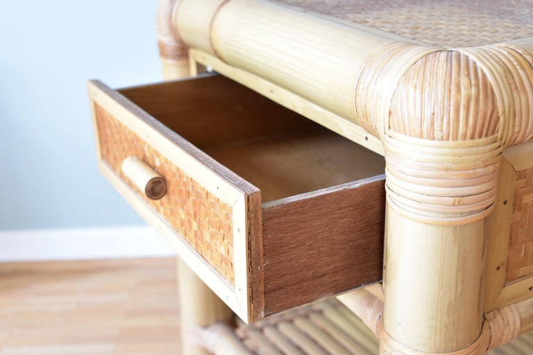 Bamboo Bedside Table with Drawer For Sale at 1stDibs