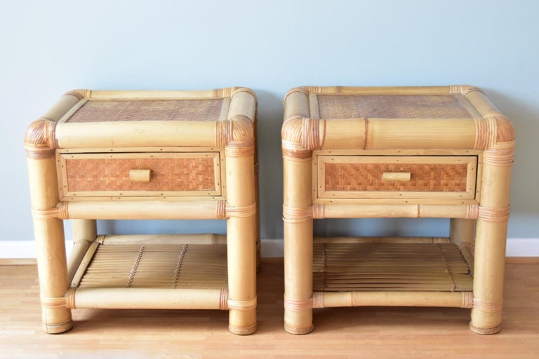 Bamboo Bedside Table with Drawer For Sale at 1stDibs