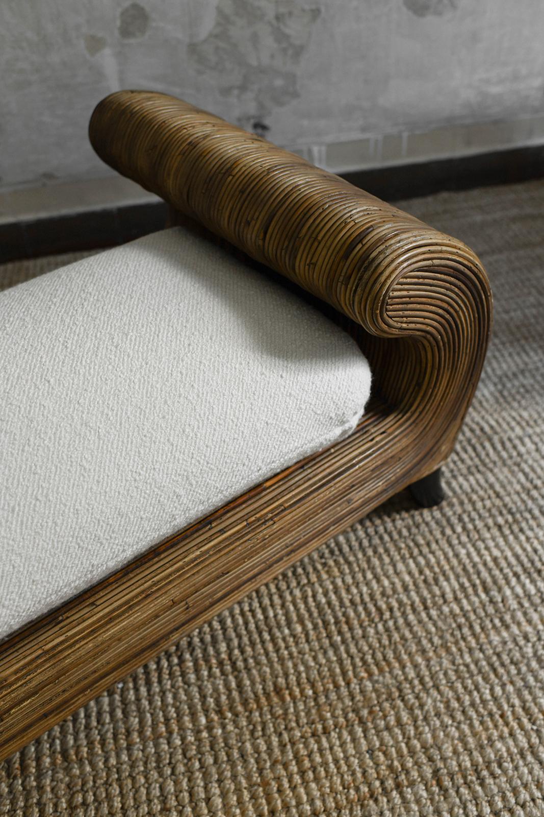 Fabric Bamboo Bench By Vivai Del Sud With Wooden Legs, Italy 1970