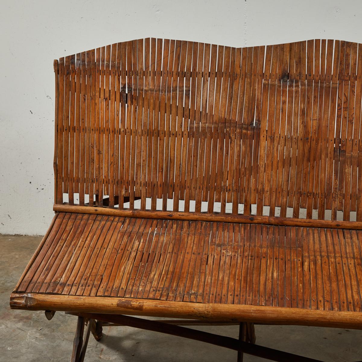 Edwardian 1920s English Bamboo Slatted Country Bench For Sale