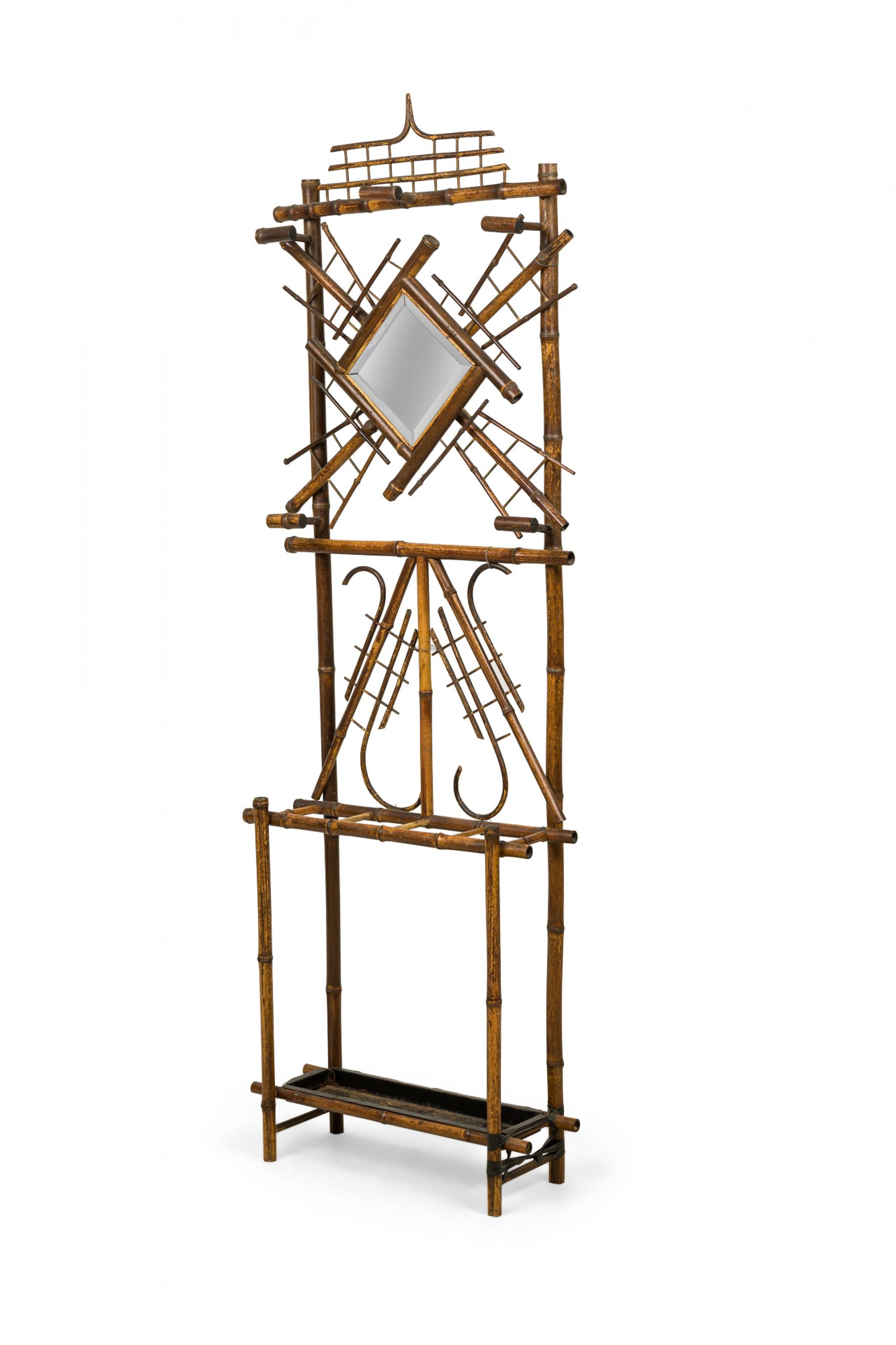 Bamboo Bentwood Standing Hat Rack / Umbrella Stand with Mirror In Good Condition In Queens, NY