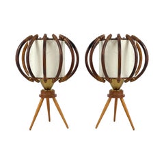 Bamboo, Birch & Parchment Tripod Table Lamps, France 1950s