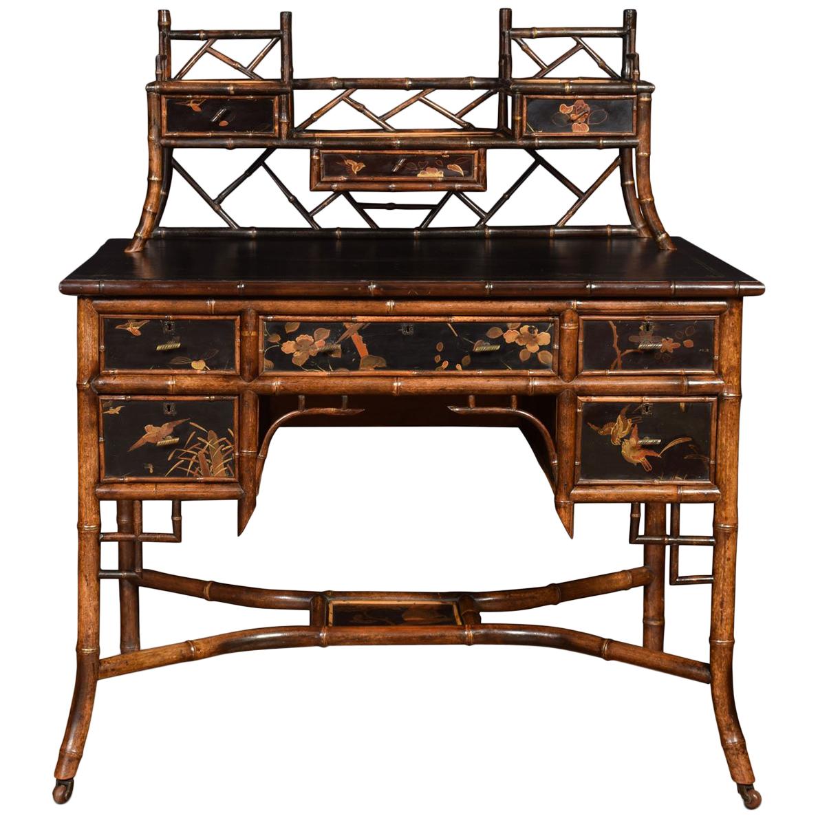Bamboo Black Lacquered Writing Desk