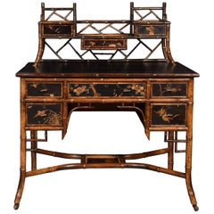 Antique Bamboo Black Lacquered Writing Desk