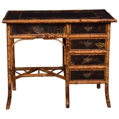 Antique Bamboo Black Lacquered Writing Desk