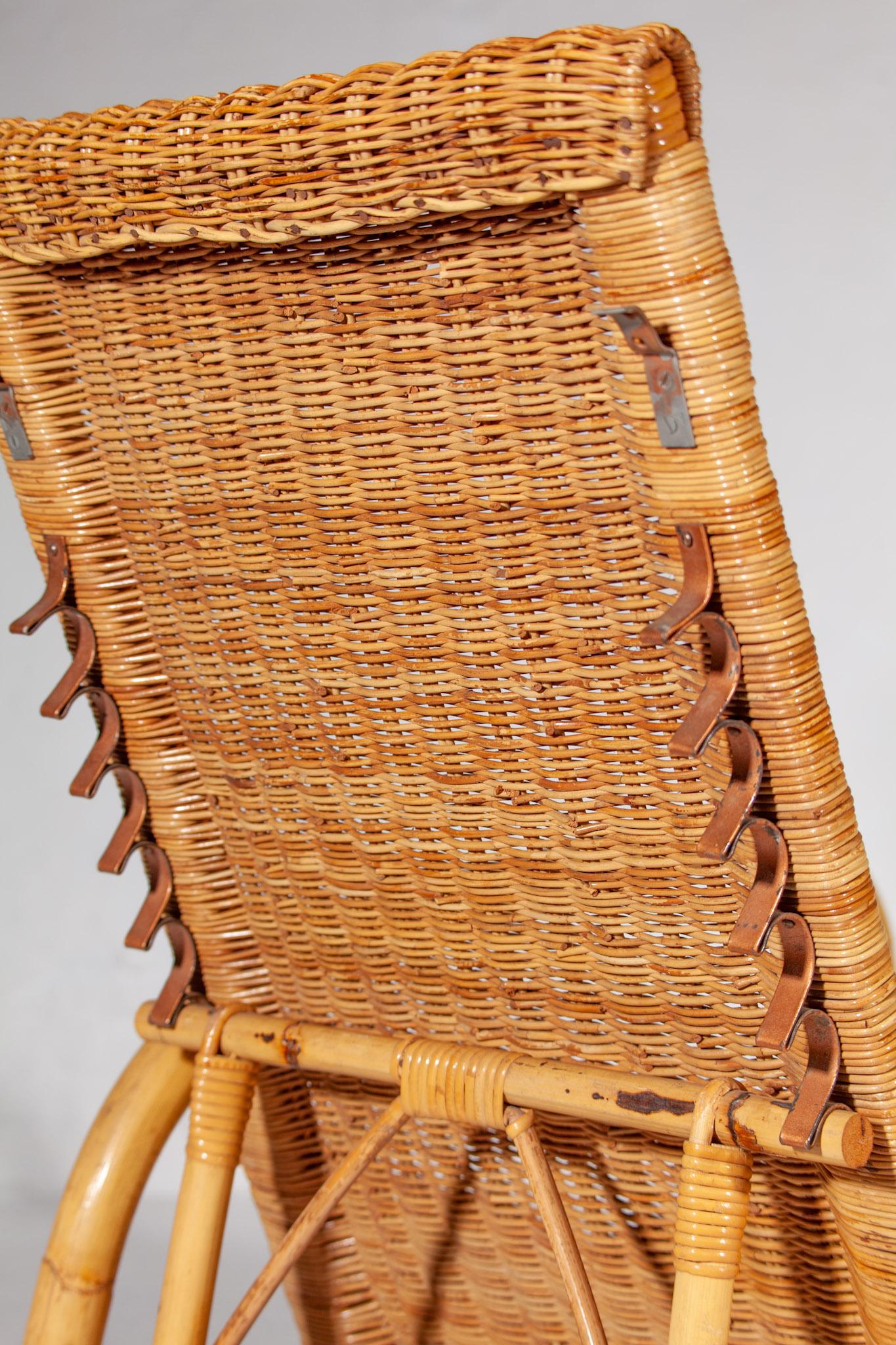 Bamboo Boho Rattan Easy Chair for your Patio, 1960s Italy, with Foot Stool For Sale 1