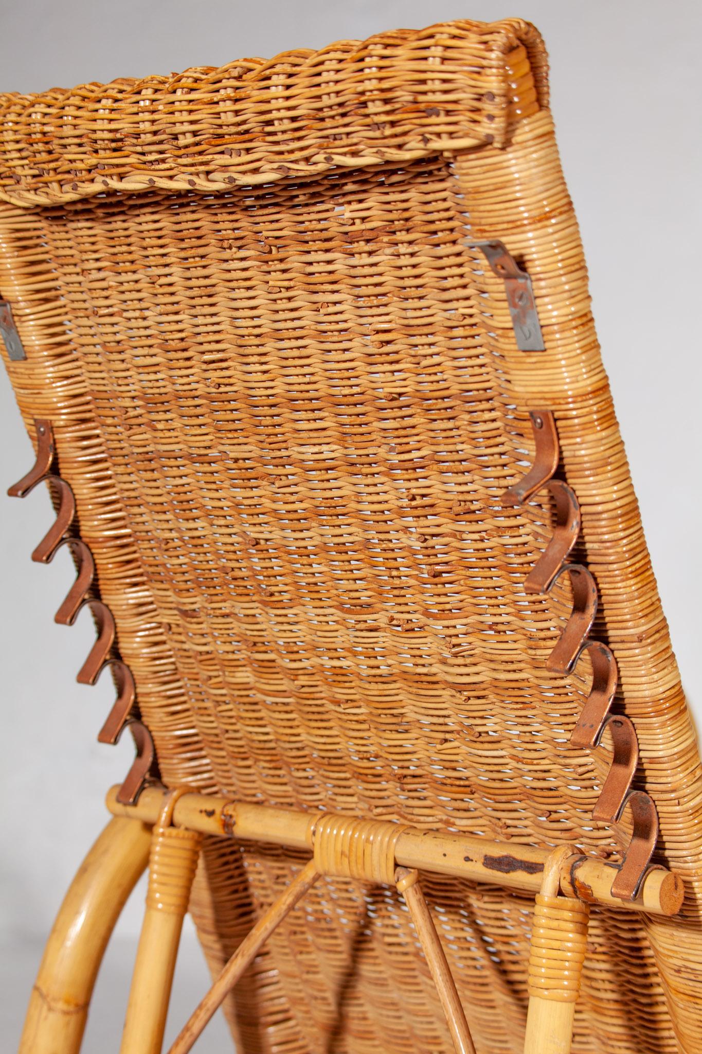 Fauteuil en bambou Boho et rotin pour votre patio, années 1960, Italie, avec tabouret à pieds en vente 3
