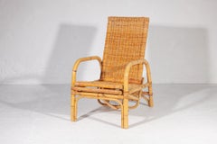 Bamboo Boho Rattan Easy Chair for your Patio, 1960s Italy, with Foot Stool