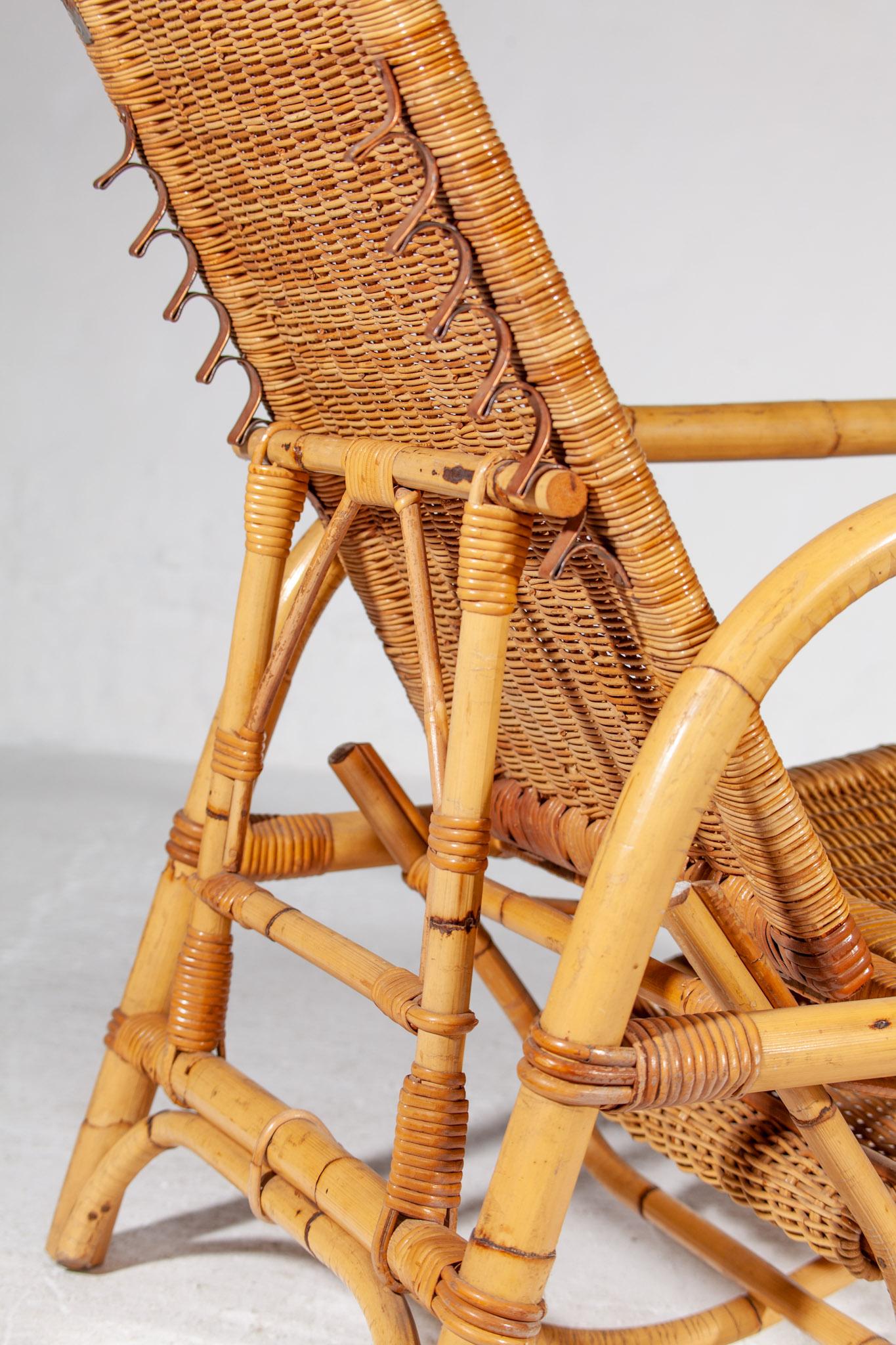 Bamboo Boho Rattan Easy Chair for your Patio, 1960s Italy, with Foot Stool In Good Condition For Sale In Antwerp, BE