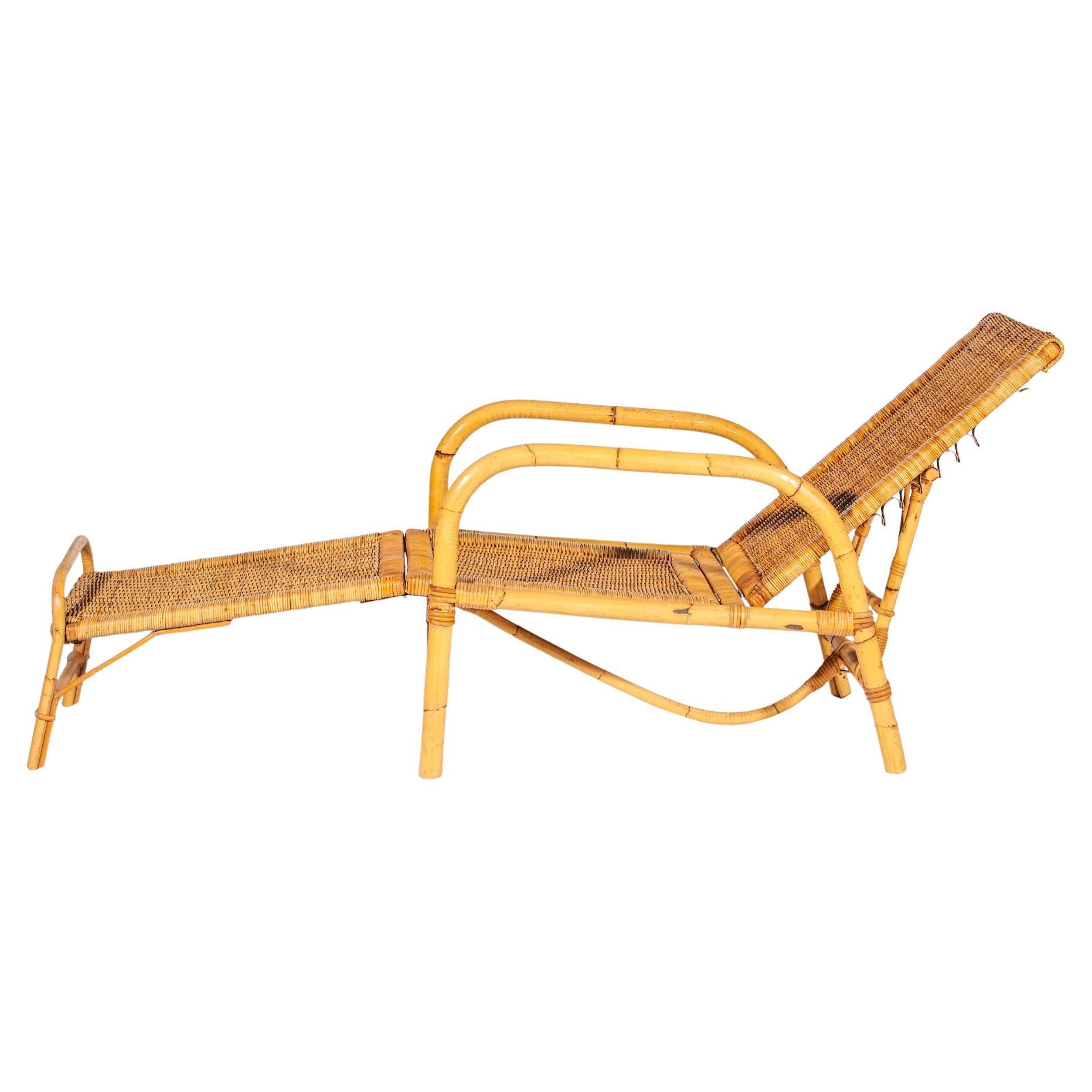 Easy Chair aus Bambus und Boho-Rattan für Ihre Terrasse, 1960er Jahre, Italien, mit Fußhocker im Angebot