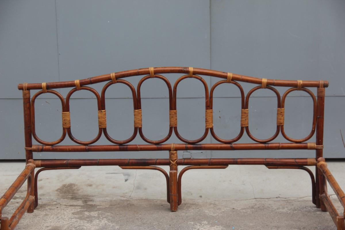 Bamboo midcentury bed Italian design brown canes, 1950s.