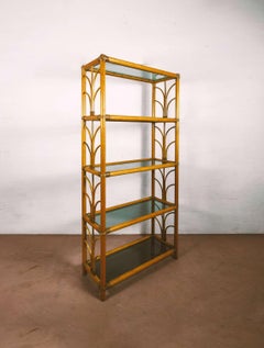 Bamboo bookcase with glass shelves, 1980s