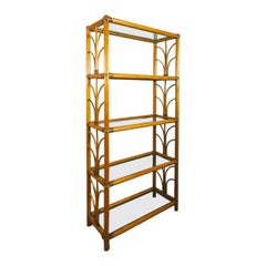 Bamboo bookcase with glass shelves, 1980s