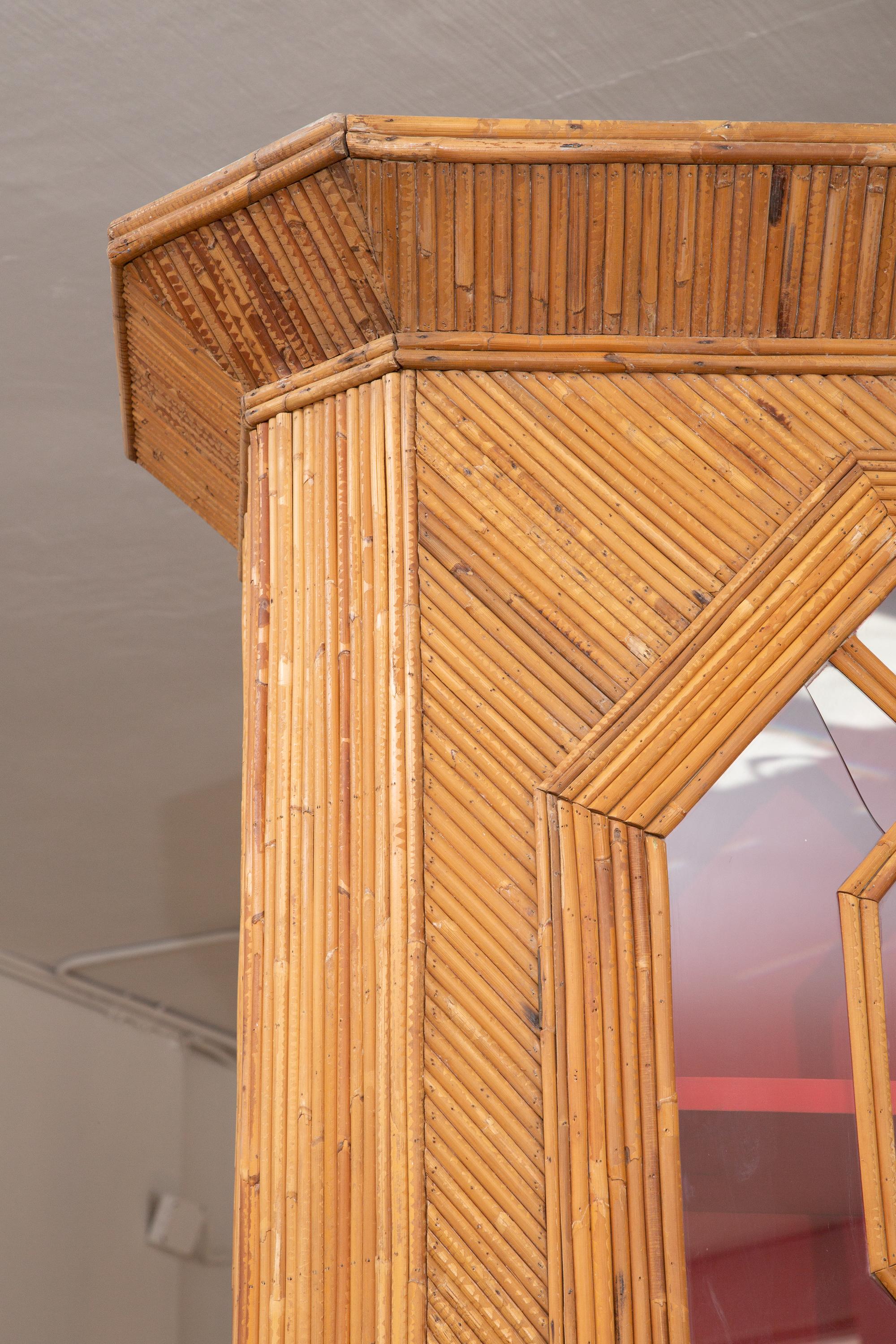 Bamboo Bookcase with Glazed Geometric Astragal Doors 3