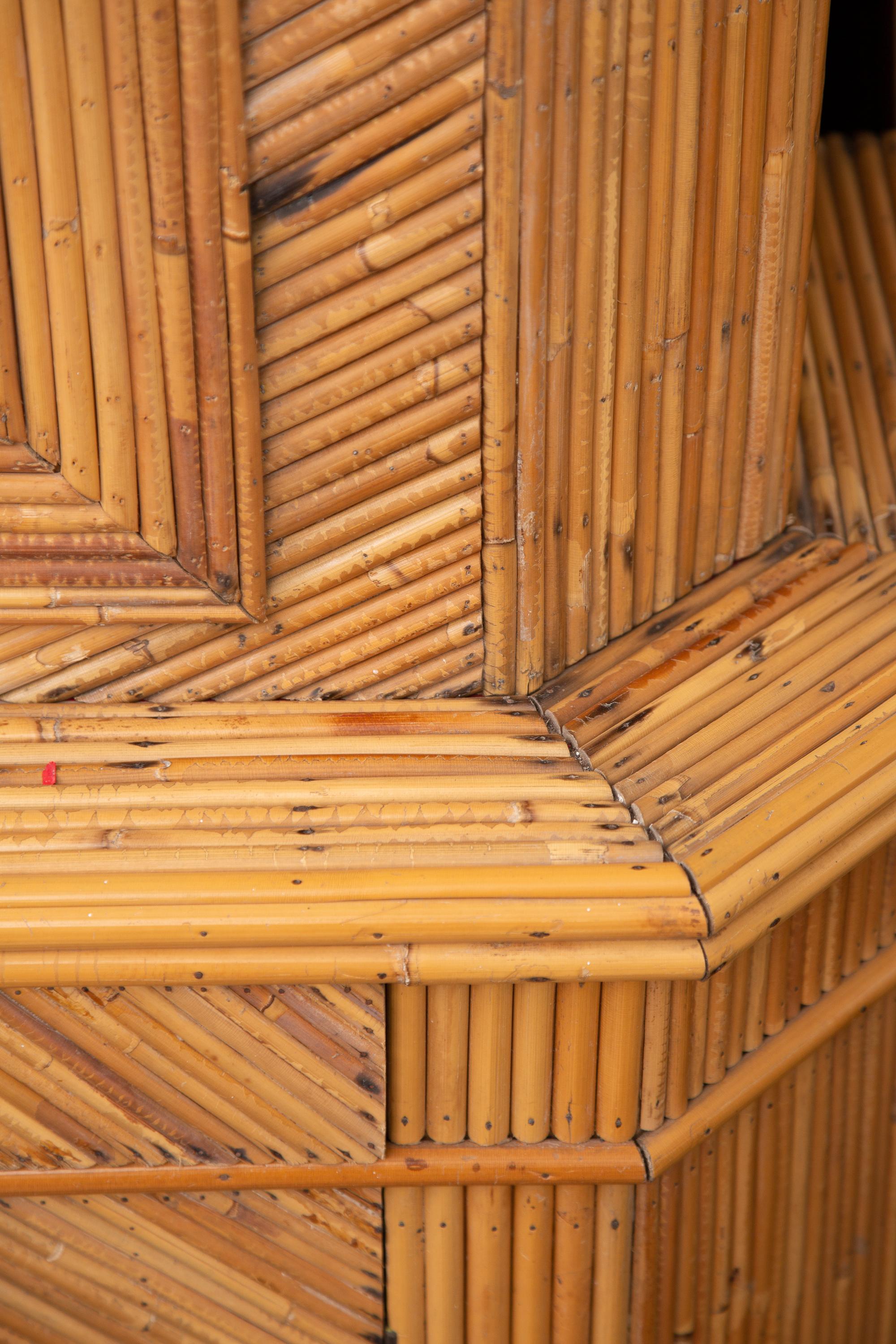 20th Century Bamboo Bookcase with Glazed Geometric Astragal Doors