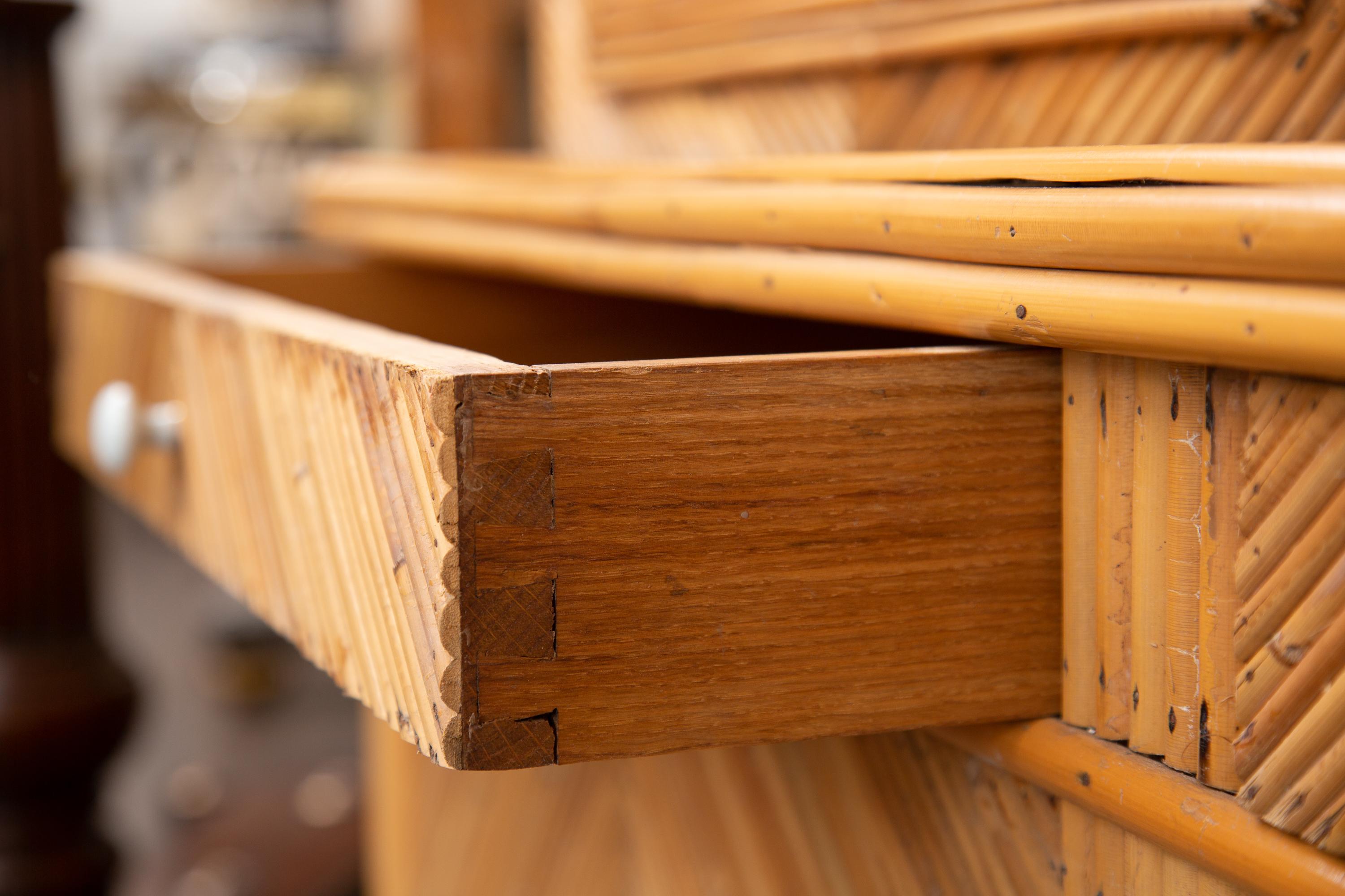 Bamboo Bookcase with Glazed Geometric Astragal Doors 2