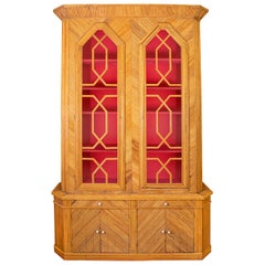 Retro Bamboo Bookcase with Glazed Geometric Astragal Doors