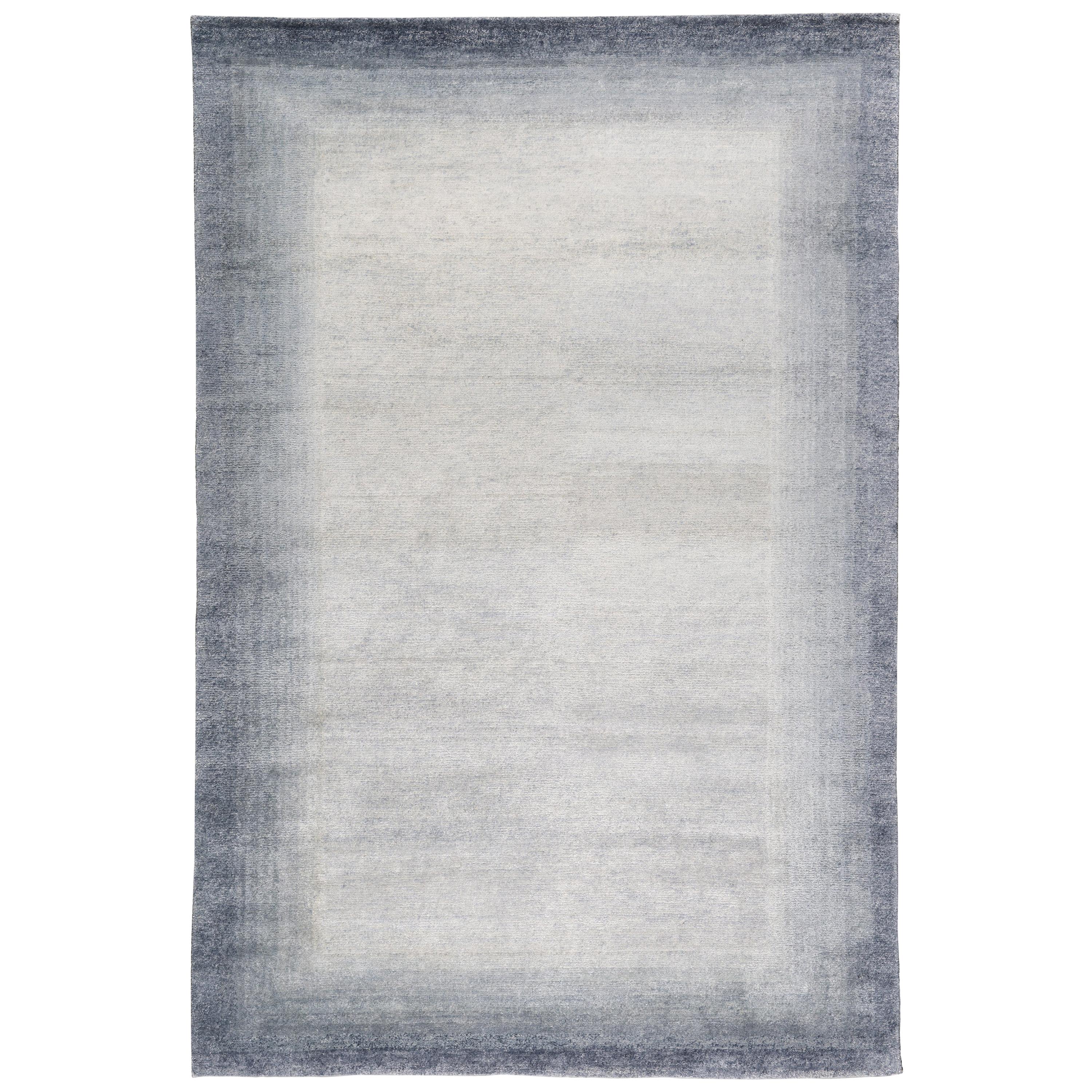 Bamboo Border Blue Area Rug in Bamboo Yarn by The Rug Company