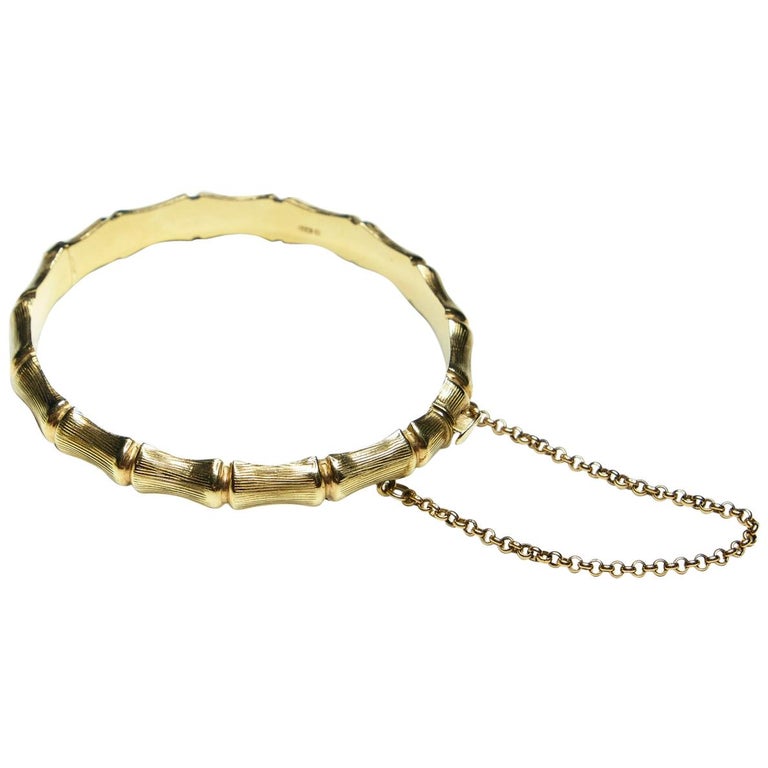 Bamboo Bracelet 9 Carat Yellow Gold, British Made For Sale at 1stDibs | gold  bamboo bracelet