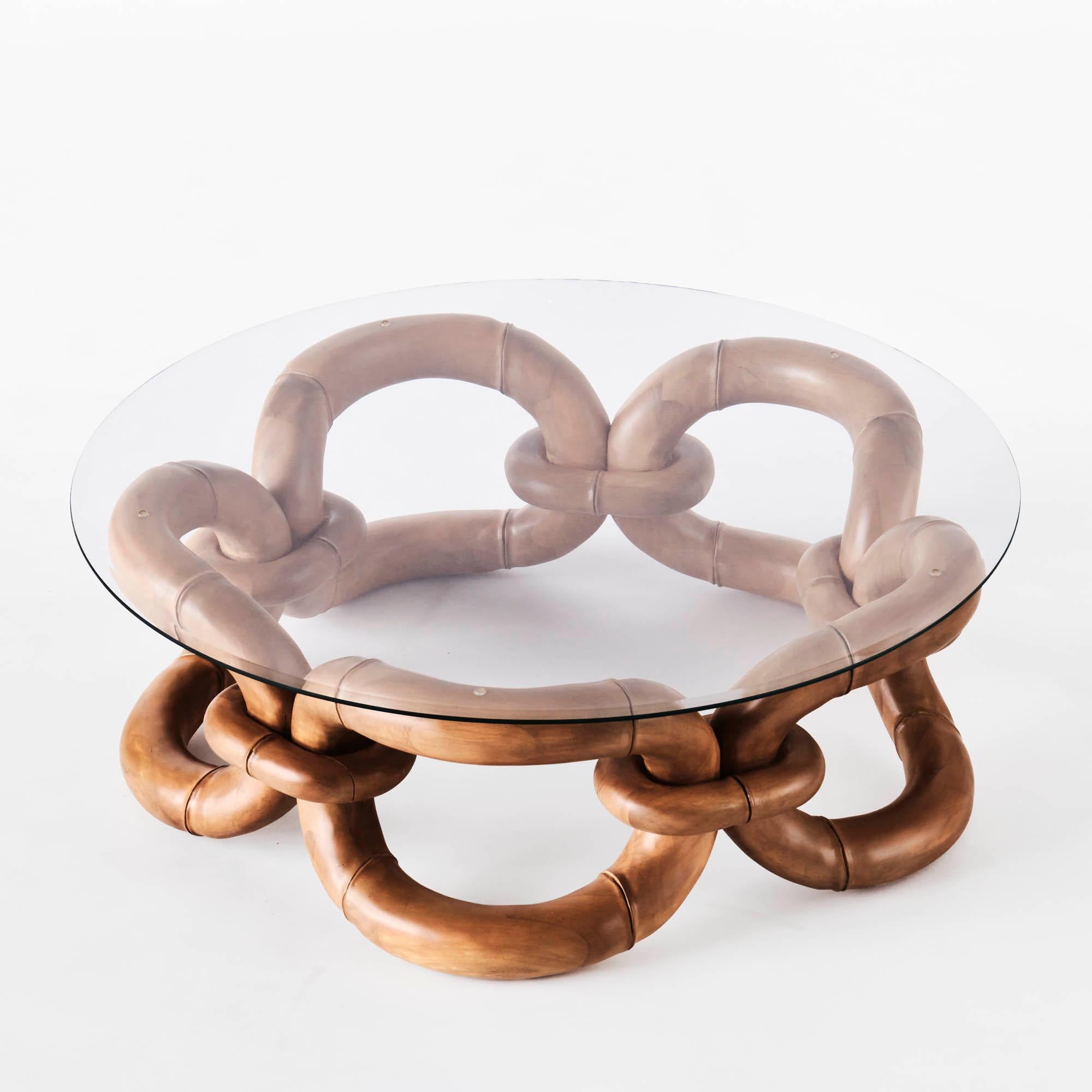 Mesa baja de bambú con tapa de cristal, pequeña Filipino en venta