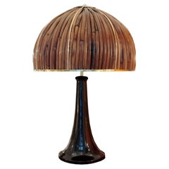 Bamboo, Brass and Ceramic Table Lamp, Italy, 1990s