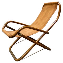 Bamboo, Brass and Leather Folding Lounge Deck Chair, Italy, 1960s