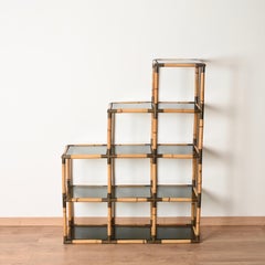 Bamboo, Brass and Smoked Glass Étagère or Shelving Unit