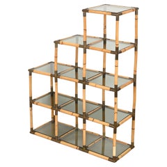 Bamboo, Brass and Smoked Glass Étagère or Shelving Unit