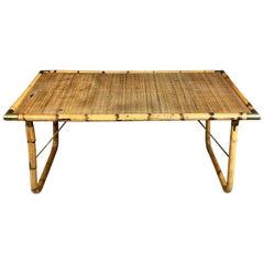 Bamboo, Brass and Wicker Side Table Italy 1970s in the style of Gabriella Crespi