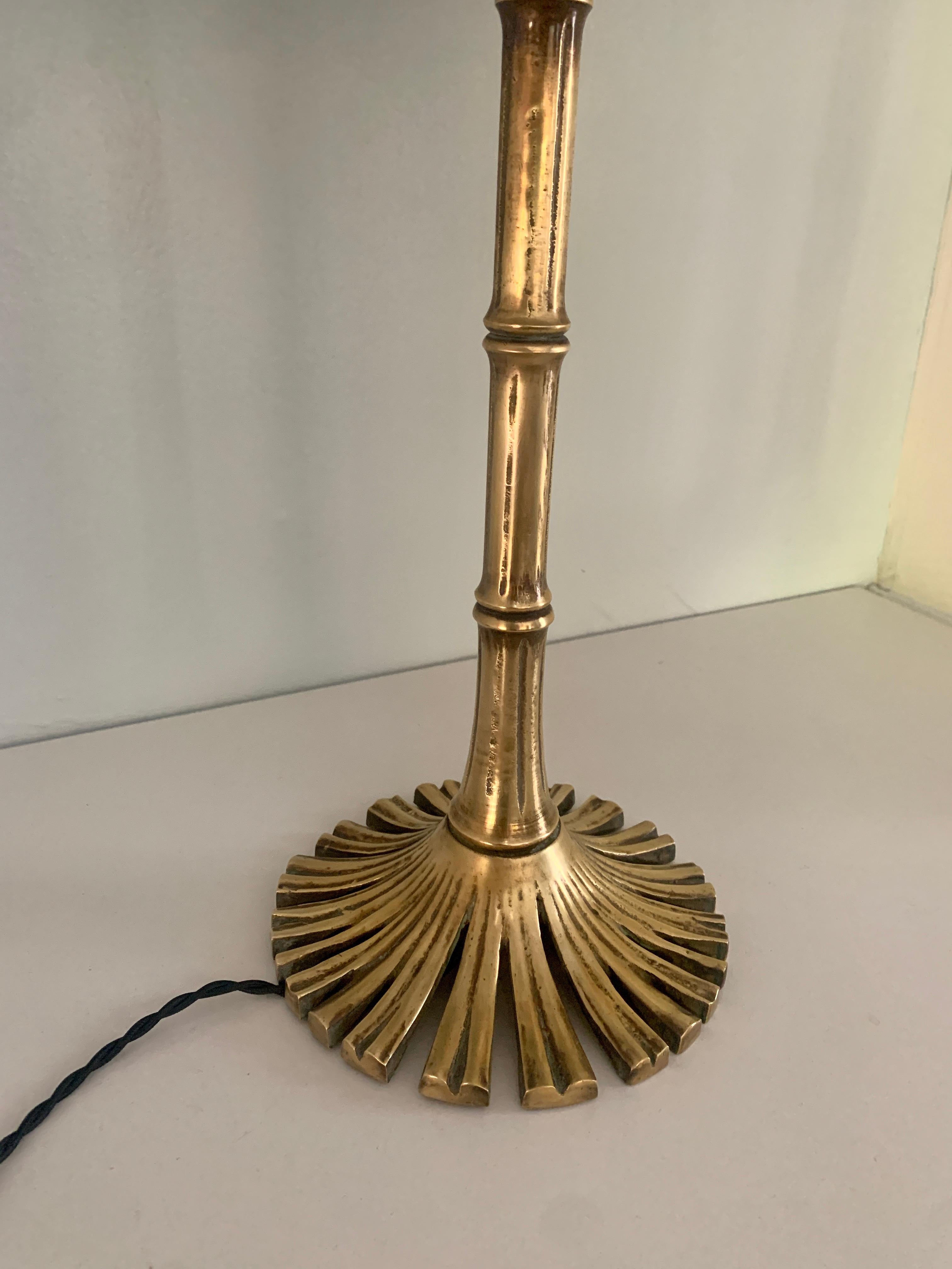 Bamboo Brass Chapman Table Lamp with Linen Shade For Sale 4