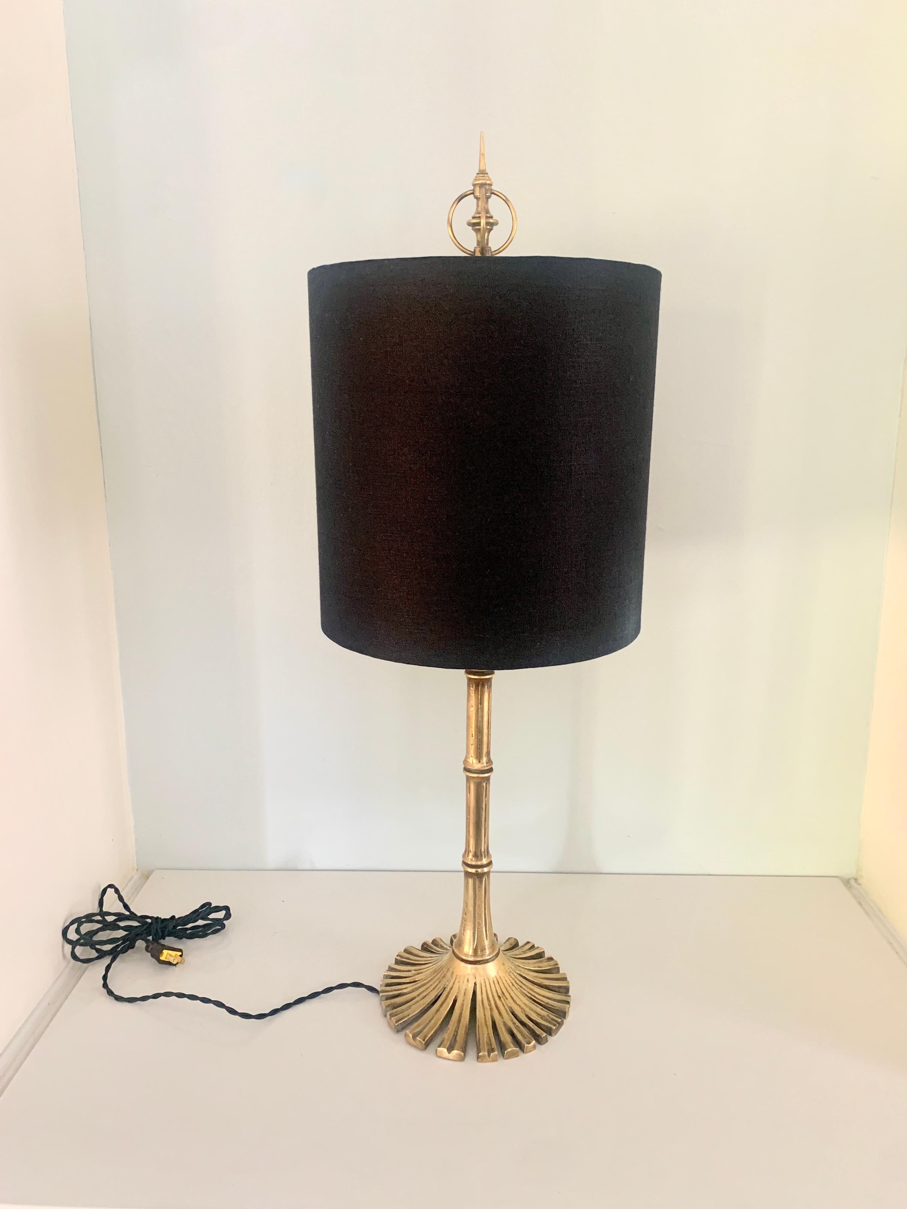 Polished Bamboo Brass Chapman Table Lamp with Linen Shade For Sale