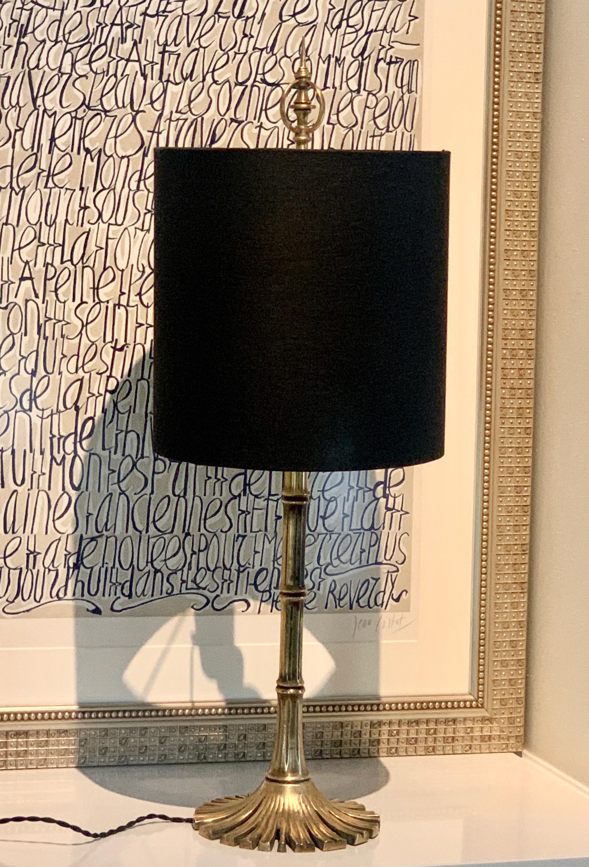 Bamboo Brass Chapman Table Lamp with Linen Shade In Good Condition For Sale In Los Angeles, CA