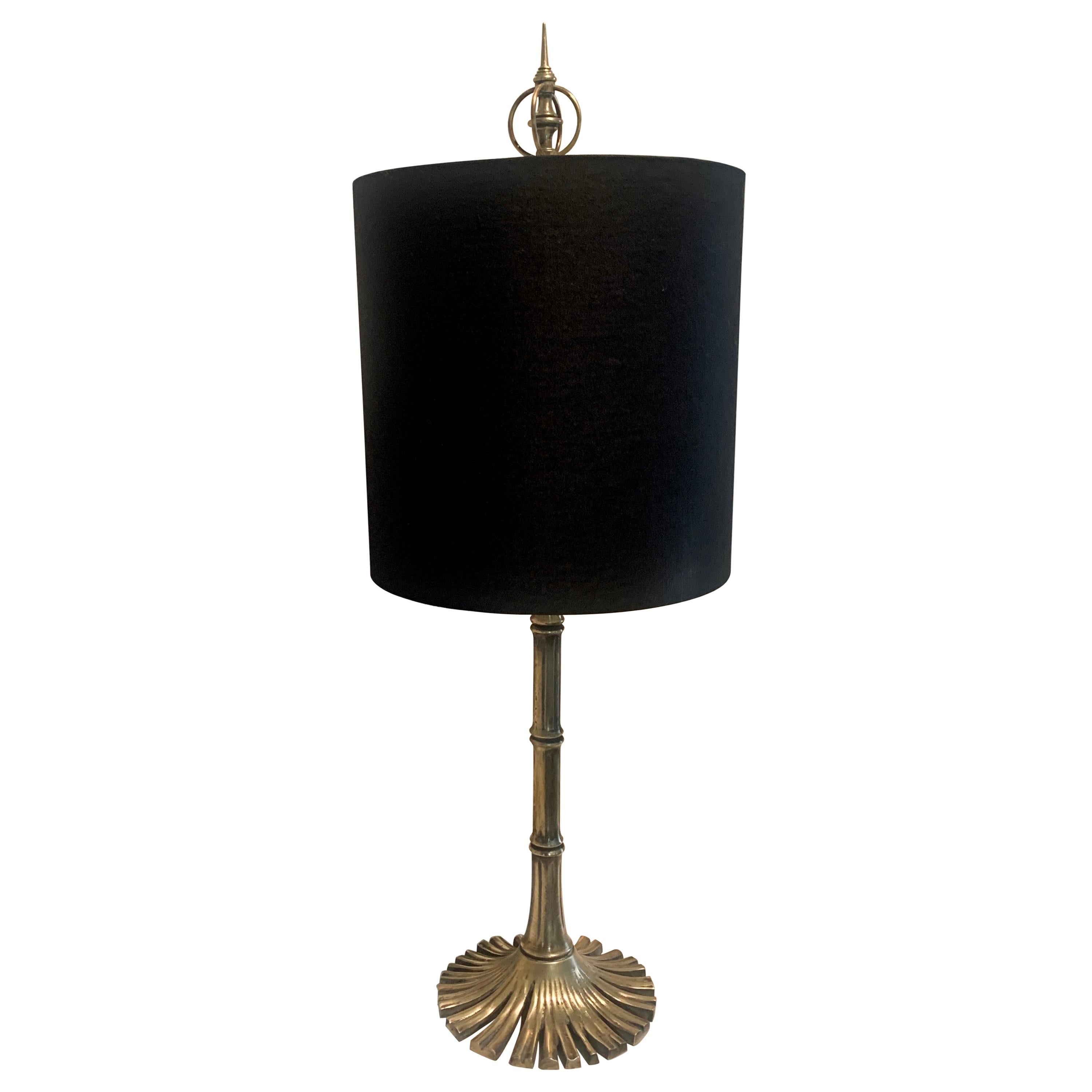 Bamboo Brass Chapman Table Lamp with Linen Shade For Sale