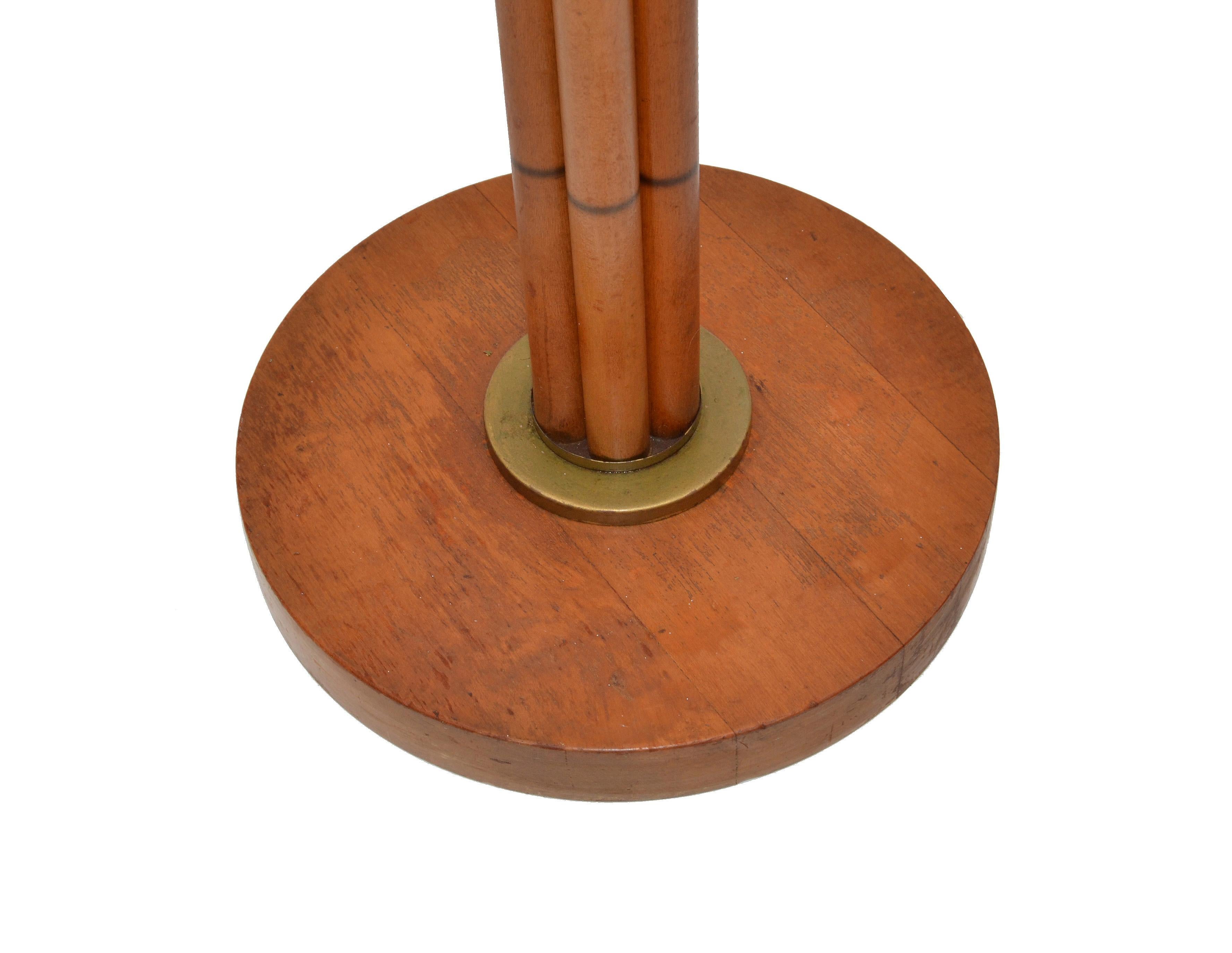Bamboo Brass & Leather Handmade Mid-Century Modern Floor Lamp Milk Glass Globe For Sale 1
