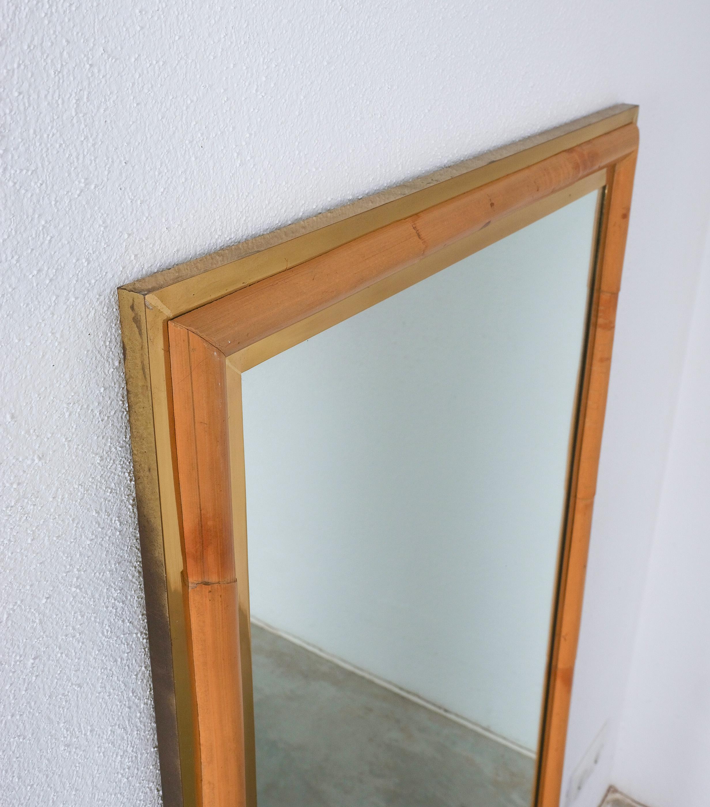 Italiano Specchio in ottone e bambù Vivai del Sud , Midcentury, Italia in vendita